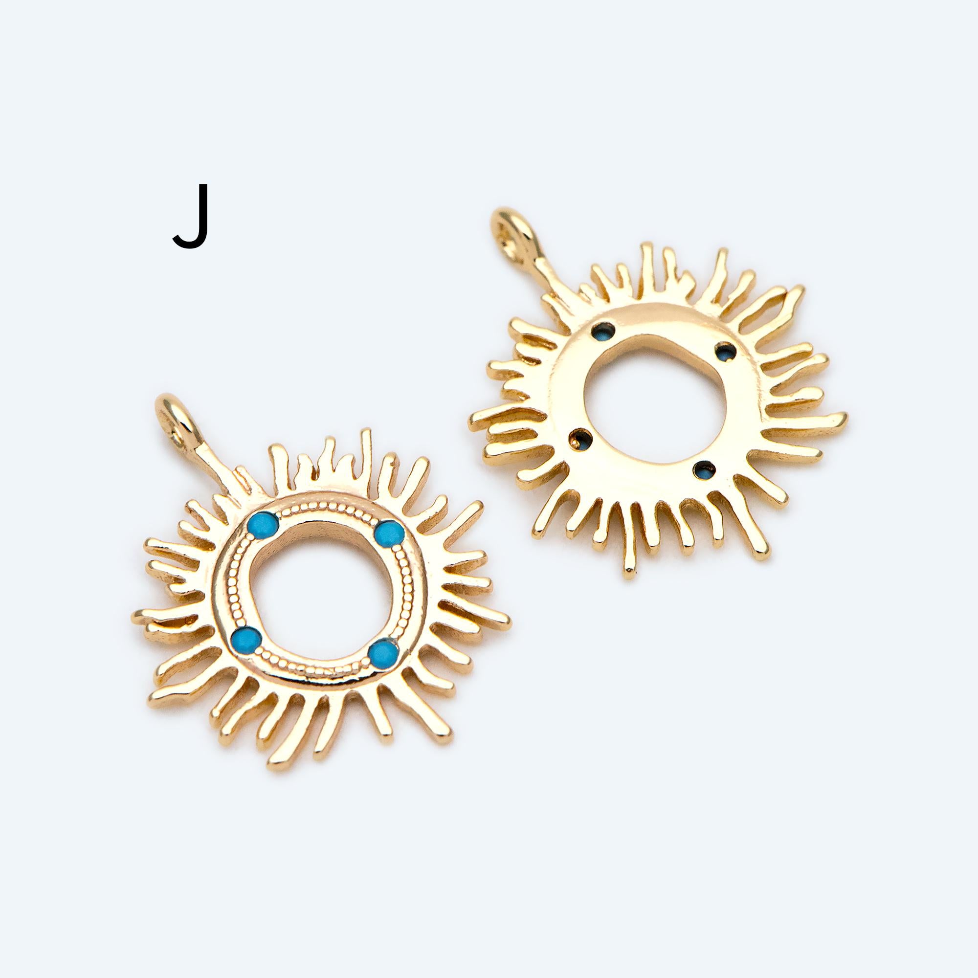 10pcs CZ Pave Gold/ Silver Sun Charm , 18K Gold/ Rhodium plated Brass, Sun Pendants (GB-1658)